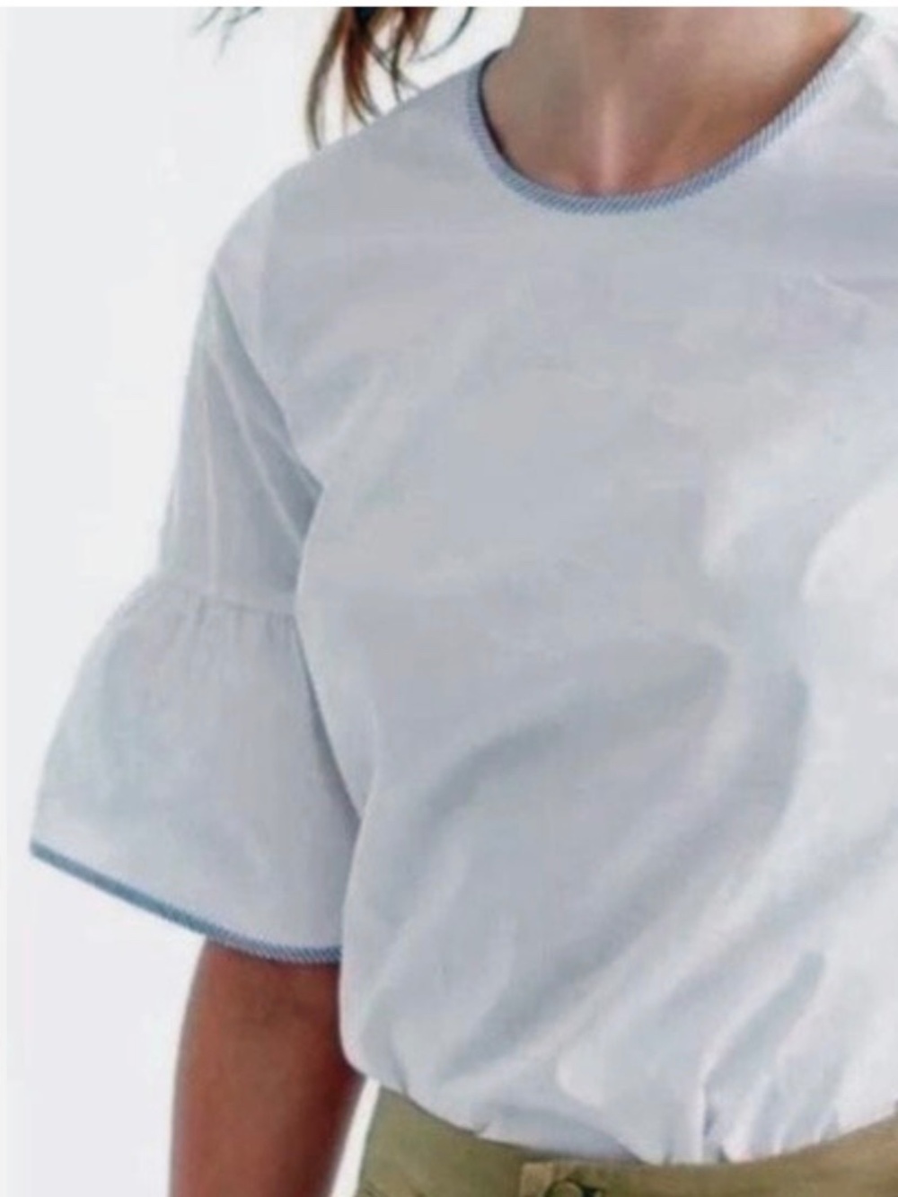 J. Crew White Short Sleeve Blouse with Blue Trim